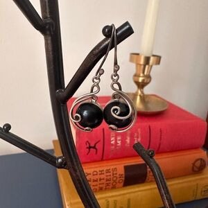 Sterling silver faux onyx drop earrings